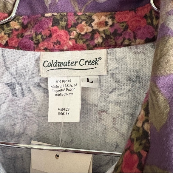 NWT Coldwater Creek Purple Floral Cotton Flannel Button Up Shirt Large - Picture 3 of 5